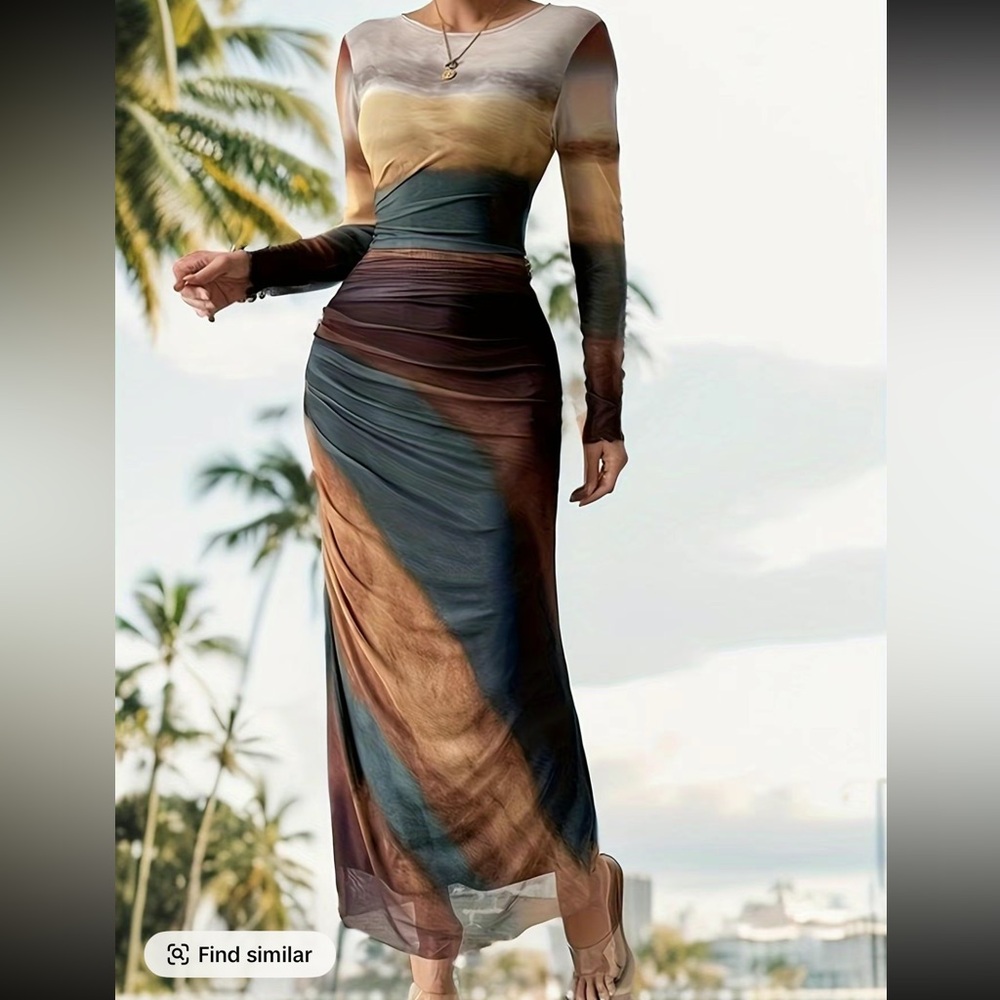 Multicolor Long Sleeve Maxi Bodycon Dress New
